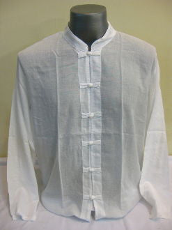 Mens White Thai Cotton Yoga Shirt Long Sleeve T-Shirts