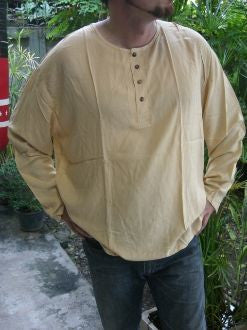 Mens Cream Thai Cotton Yoga Shirt Long Sleeve T-Shirts